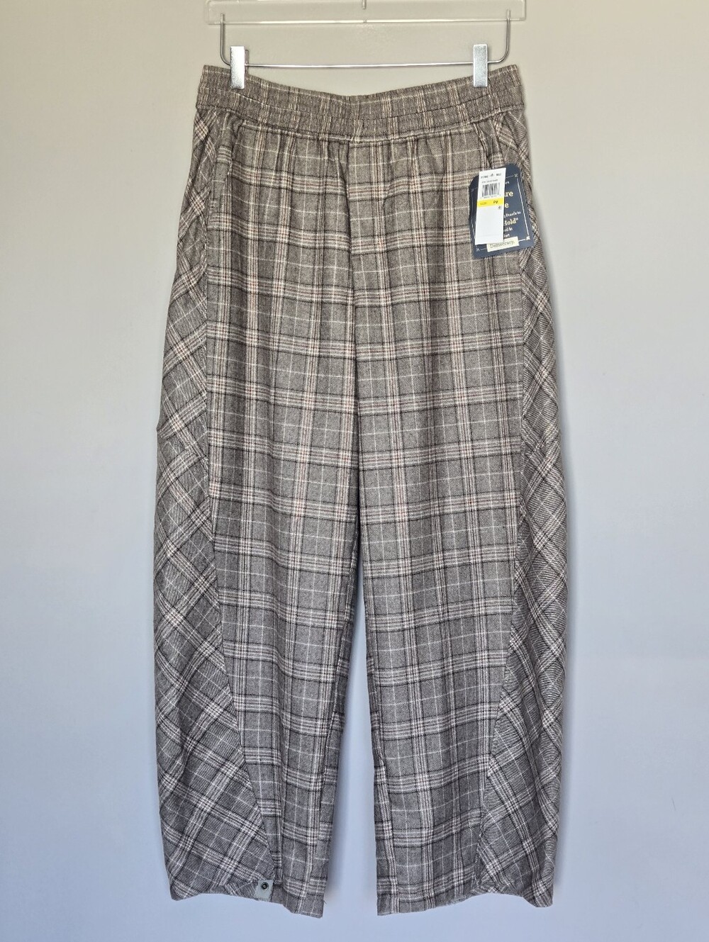 NWT Democracy Plaid Relaxed Straight Barrel Leg Pull-On Pants in Brown and Cream - Picture 4 of 12